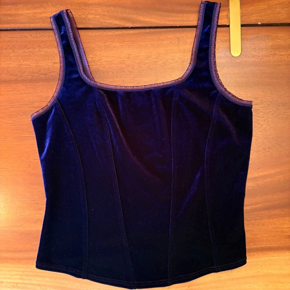 Vintage Y2K Arianne Deep Purple Velvet Corset Bustier Tank Top Size L Whimsigoth - Picture 3 of 8